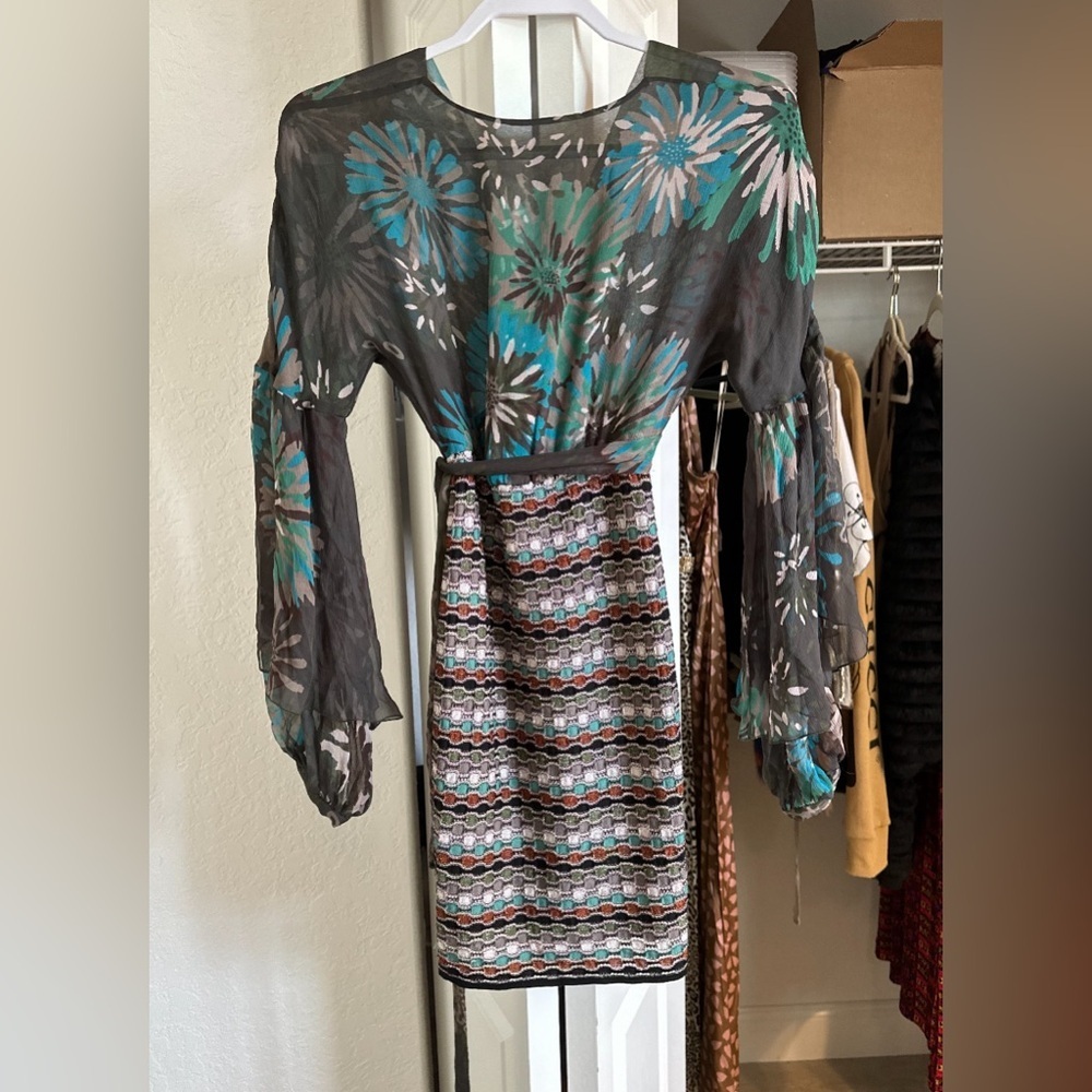 2006 Missoni Metallic Mix Media Silk Dress w Wide leg Sleeves - Picture 3 of 14